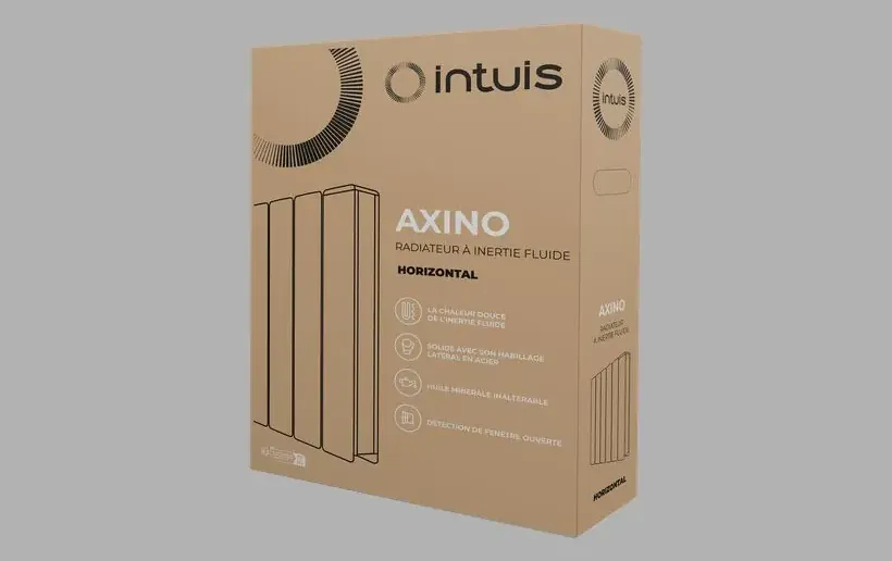 Packaging for Axino 1000W Horizontal Radiator in white